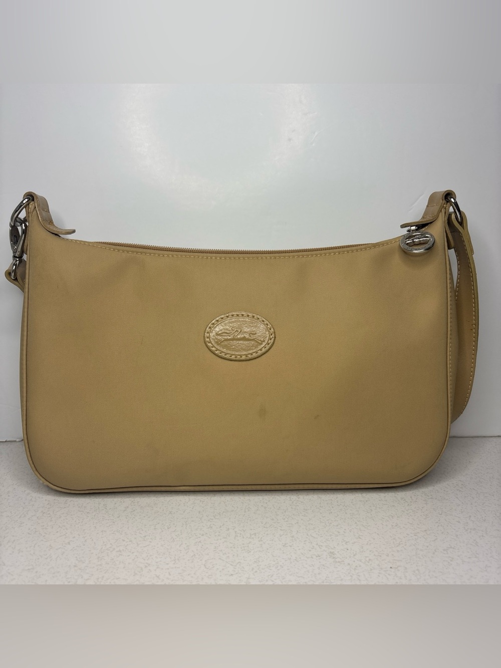Vintage Longchamp Shoulder Bag Nylon Beige Shoulder Carry Women From Japan